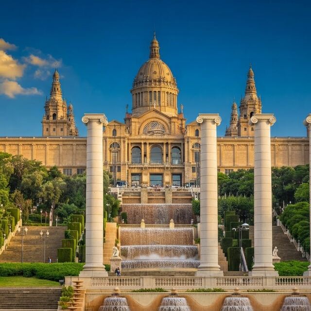Palau Nacional i Cztery Kolumny na wzgórzu Montjuïc