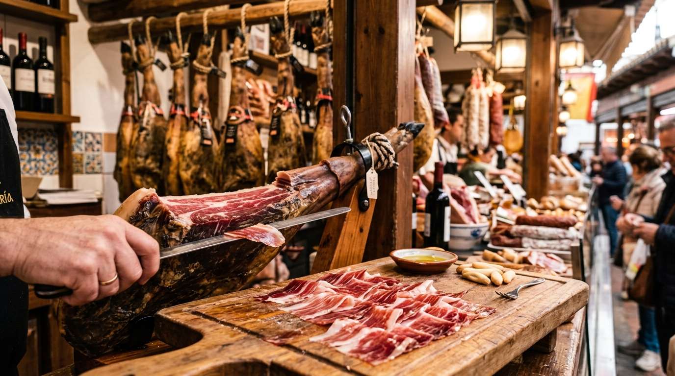 Jamón ibérico na targu La Boqueria