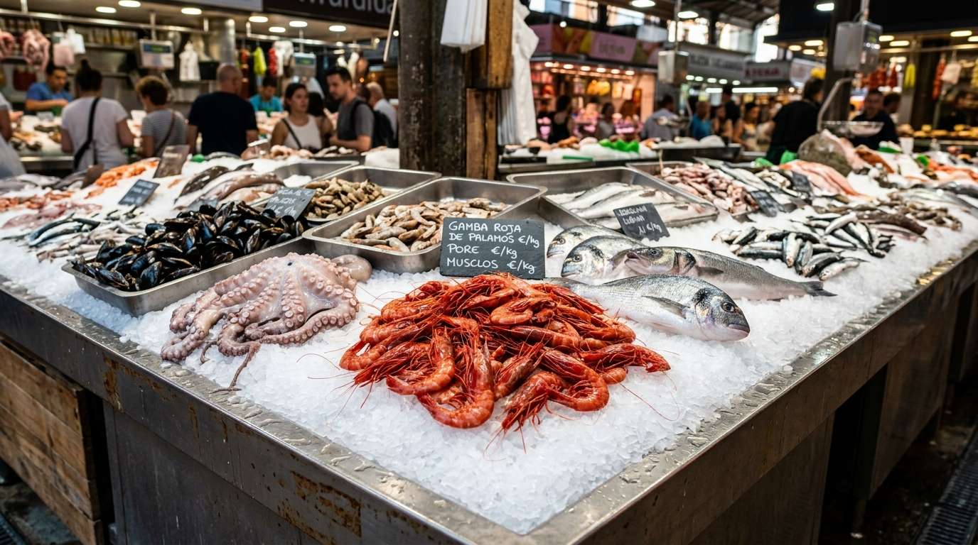 Owoce morza na targu La Boqueria