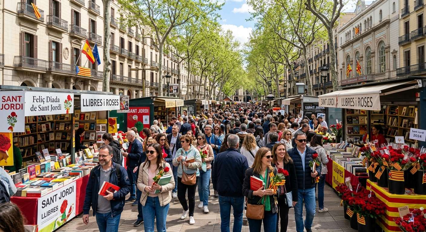 Katalońskie święta i tradycje, które musisz poznać przed podróżą 6 Sant Jordi - książki i róże w Barcelonie