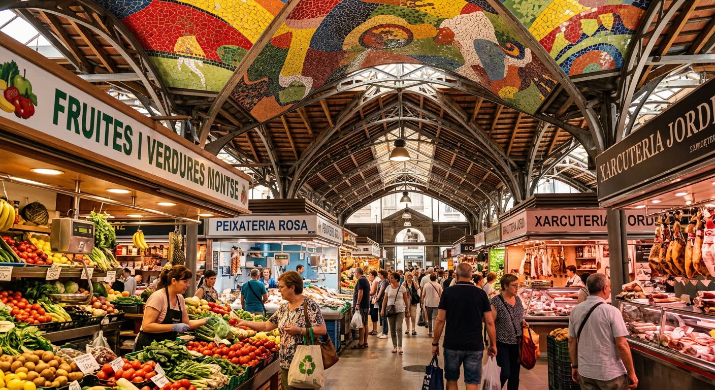 Mercat de Santa Caterina w Barcelonie - kolorowy mozaikowy dach