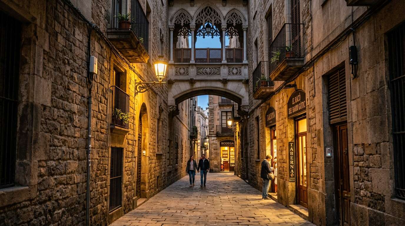Barcelona na weekend — intensywny plan 48h dla zabieganych 2 Wąska uliczka w Gotyckiej Dzielnicy Barcelony
