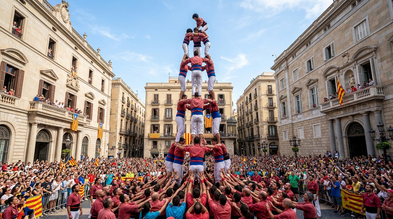 Wakacje w Barcelonie w 2026 — kalendarz świąt, festiwali i zamknięć, które zaskakują turystów 7 Castells — ludzkie wieże w Barcelonie