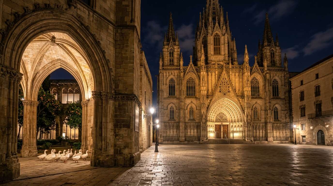 Barri Gòtic po zmroku — legendy, duchy i tajemnicze historie średniowiecznej Barcelony 7 Katedra Santa Eulalia w Barcelonie nocą