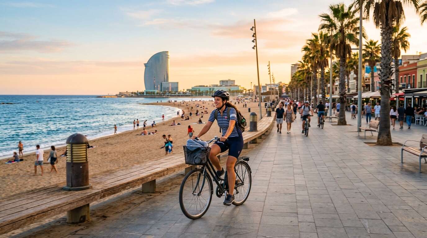 Barcelona rowerem – najlepsze trasy, wypożyczalnie i triki od miejscowych cyklistów 4 Rowerzysta na promenadzie Barcelonety