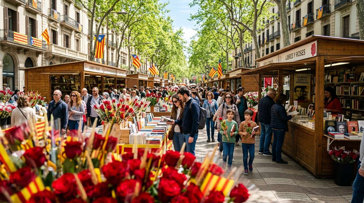 Sant Jordi - róże i książki na Las Ramblas