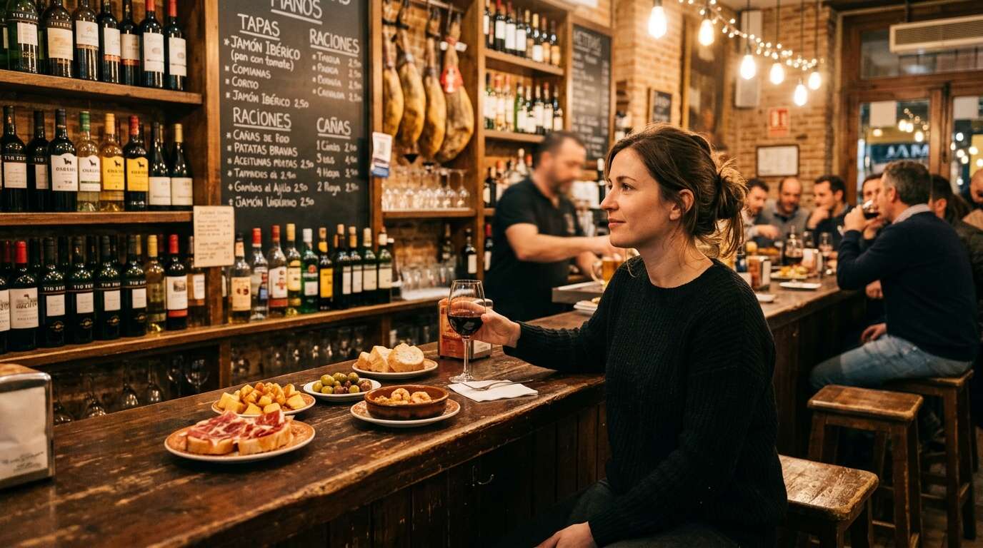 Barcelona solo — jak zwiedzać miasto samemu: bezpieczeństwo, jedzenie przy barze i miejsca, gdzie poznasz ludzi bez wysiłku 2 Samotny posiłek przy barze tapas w Barcelonie