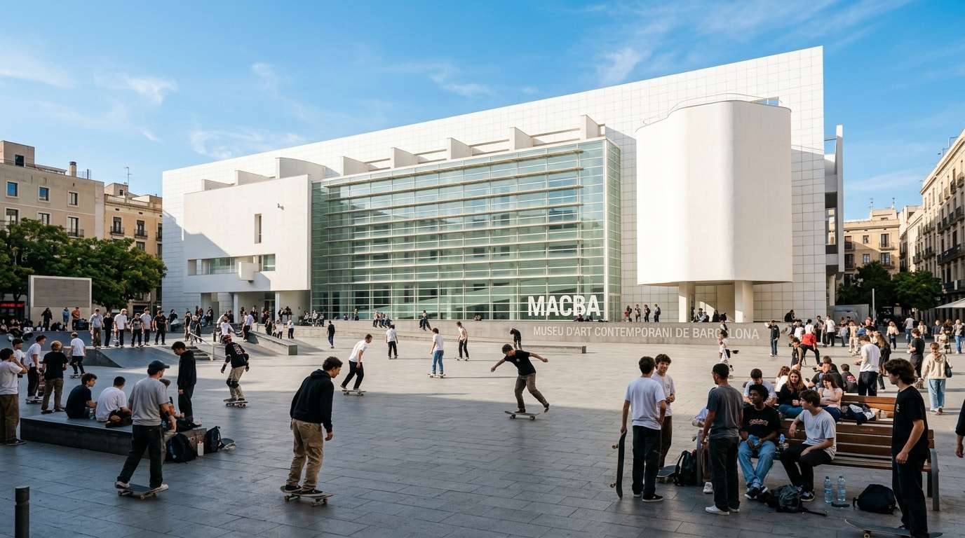 MACBA w Barcelonie — biały budynek Muzeum Sztuki Współczesnej