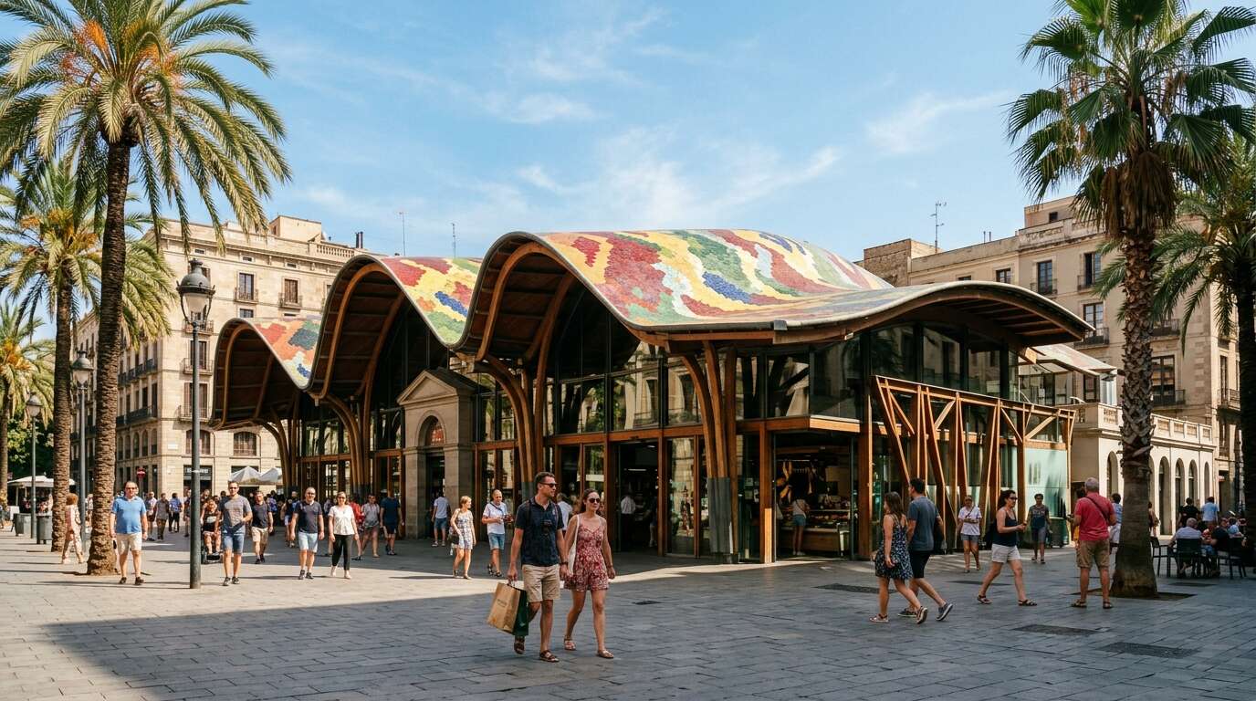 Mercat de Santa Caterina — kolorowy falisty dach w Barcelonie