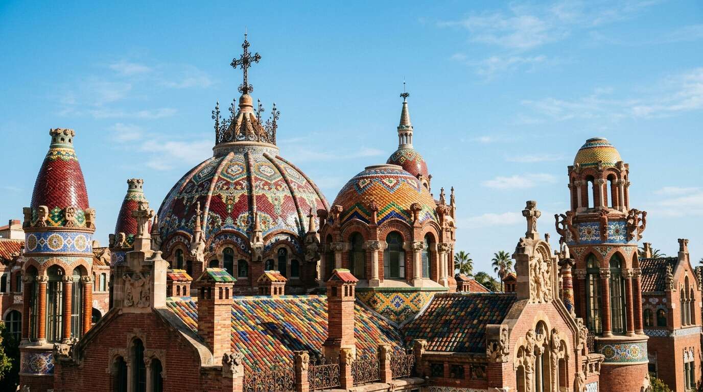Kolorowe kopuły Hospital de Sant Pau w Barcelonie