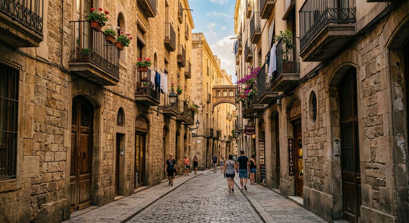 Z Salou do Barcelony na jeden dzień — pociąg, czas dojazdu i plan dnia dla wczasowiczów 7 Uliczki Barri Gòtic w Barcelonie