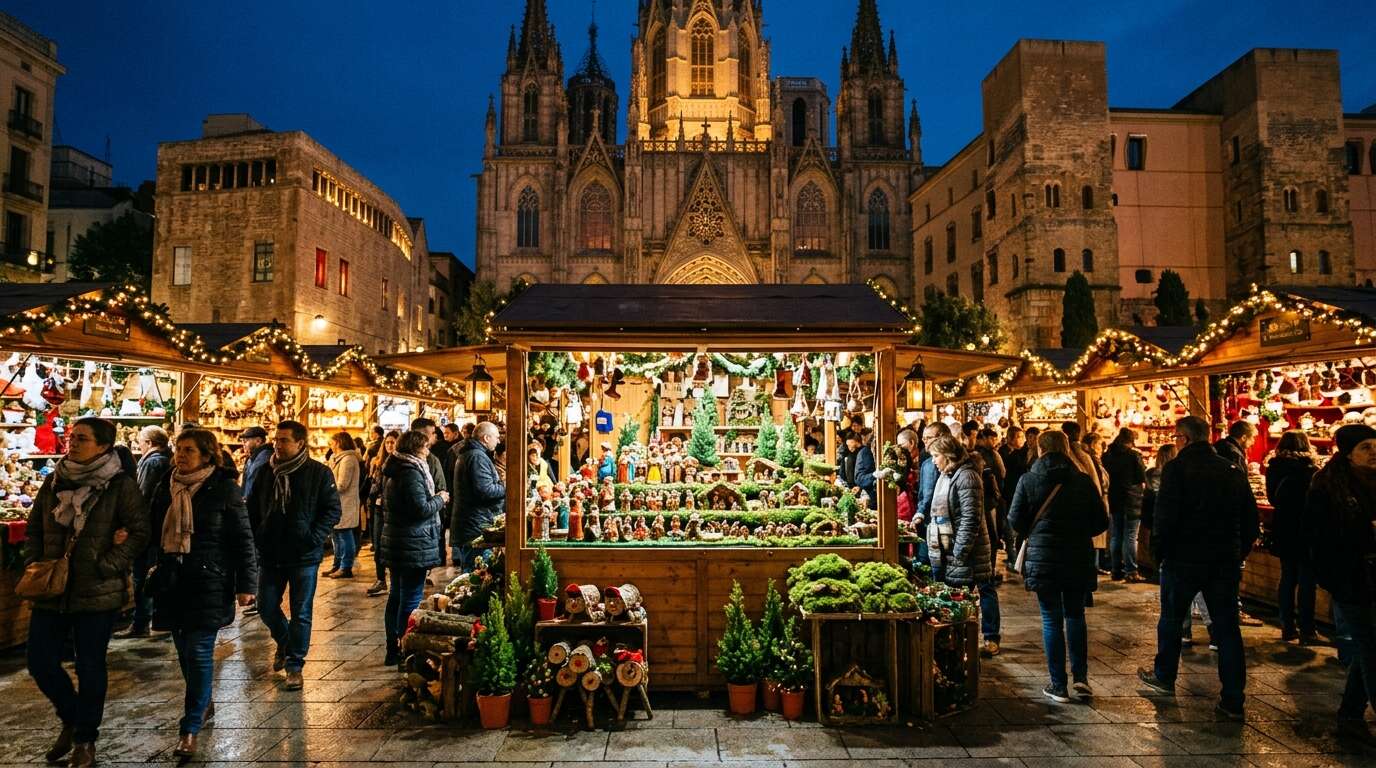 Jarmark świąteczny Fira de Santa Llúcia przed katedrą w Barcelonie