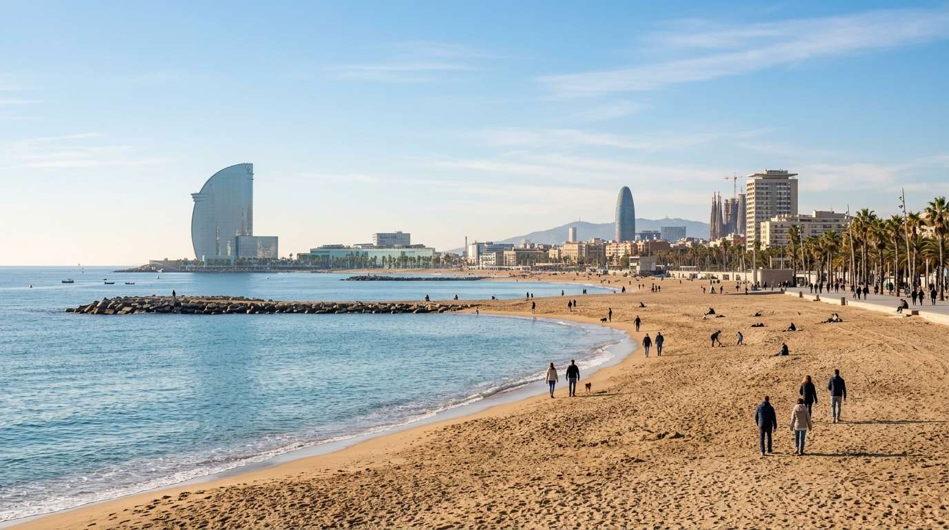 Sylwester w Barcelonie — gdzie się bawić, co jest otwarte i ile naprawdę kosztuje nocleg w grudniu 7 Plaża Sant Sebastià w Barcelonie zimą
