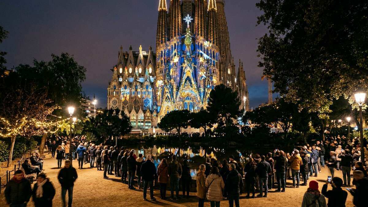 Świąteczna iluminacja fasady Sagrada Família