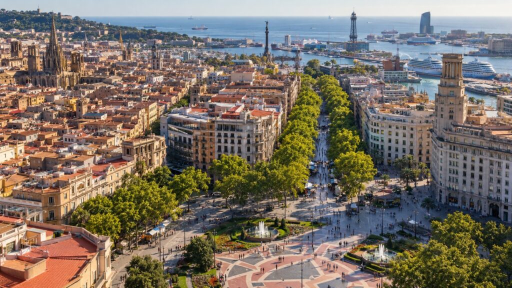 Z Pinedy de Mar do Barcelony na jeden dzień — pociąg R1, bilety i plan dnia 5 Barcelona — widok na centrum miasta
